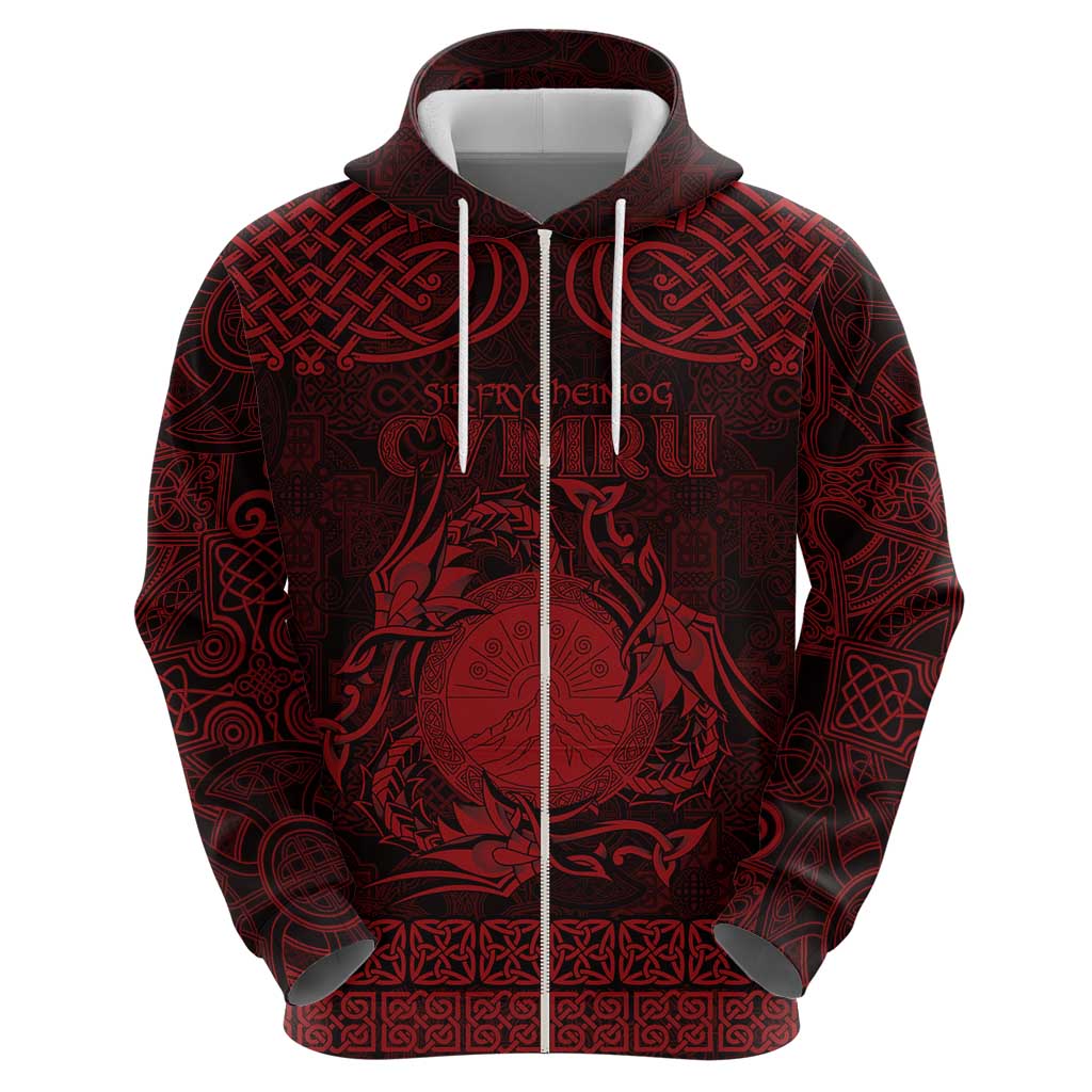 Personalized Brecknockshire Sir Frycheiniog Zip Hoodie Red Brecon Beacons Mountain Celtic-inspired - Wonder Print Shop