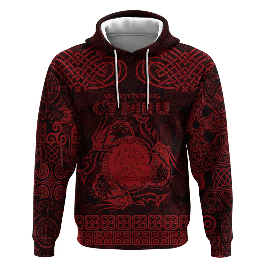 Personalized Brecknockshire Sir Frycheiniog Zip Hoodie Red Brecon Beacons Mountain Celtic-inspired - Wonder Print Shop