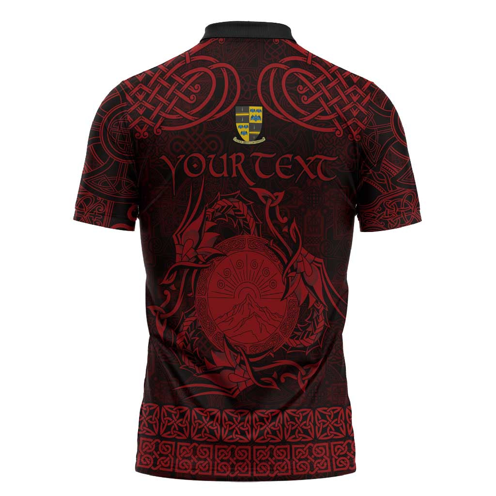 Personalized Brecknockshire Sir Frycheiniog Zipper Polo Shirt Red Brecon Beacons Mountain Celtic-inspired - Wonder Print Shop