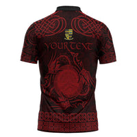 Personalized Brecknockshire Sir Frycheiniog Zipper Polo Shirt Red Brecon Beacons Mountain Celtic-inspired - Wonder Print Shop