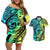 Malampa Fiji Day Couples Matching Off Shoulder Short Dress and Hawaiian Shirt Vanuatu Sand Drawing With Polynesian Pattern LT9 - Wonder Print Shop