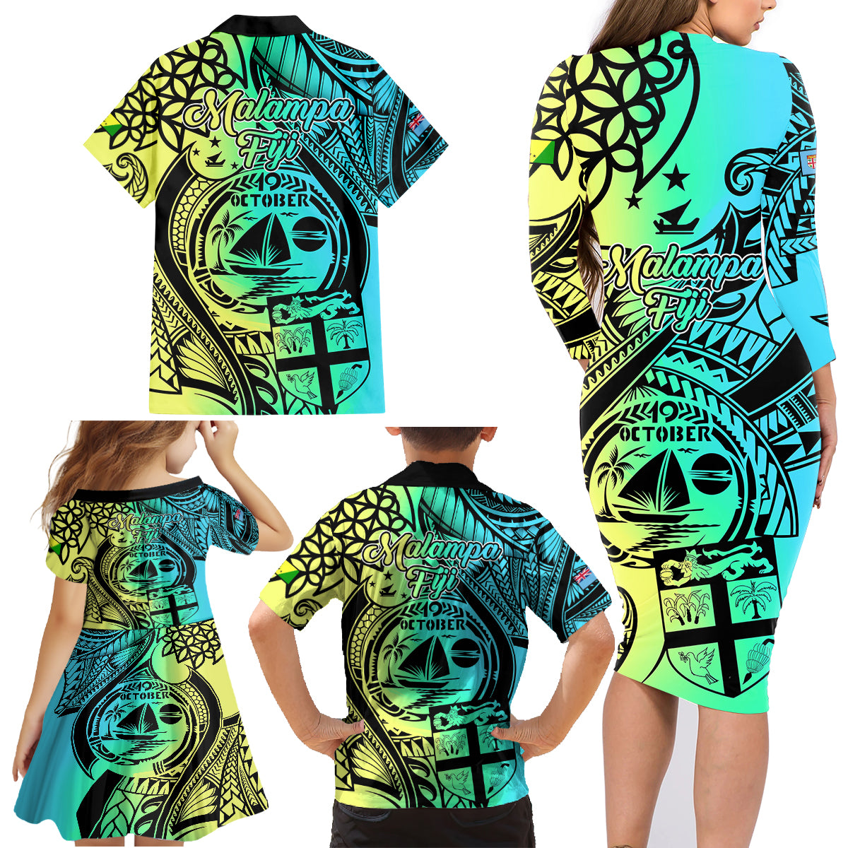 Malampa Fiji Day Family Matching Long Sleeve Bodycon Dress and Hawaiian Shirt Vanuatu Sand Drawing With Polynesian Pattern LT9 - Wonder Print Shop