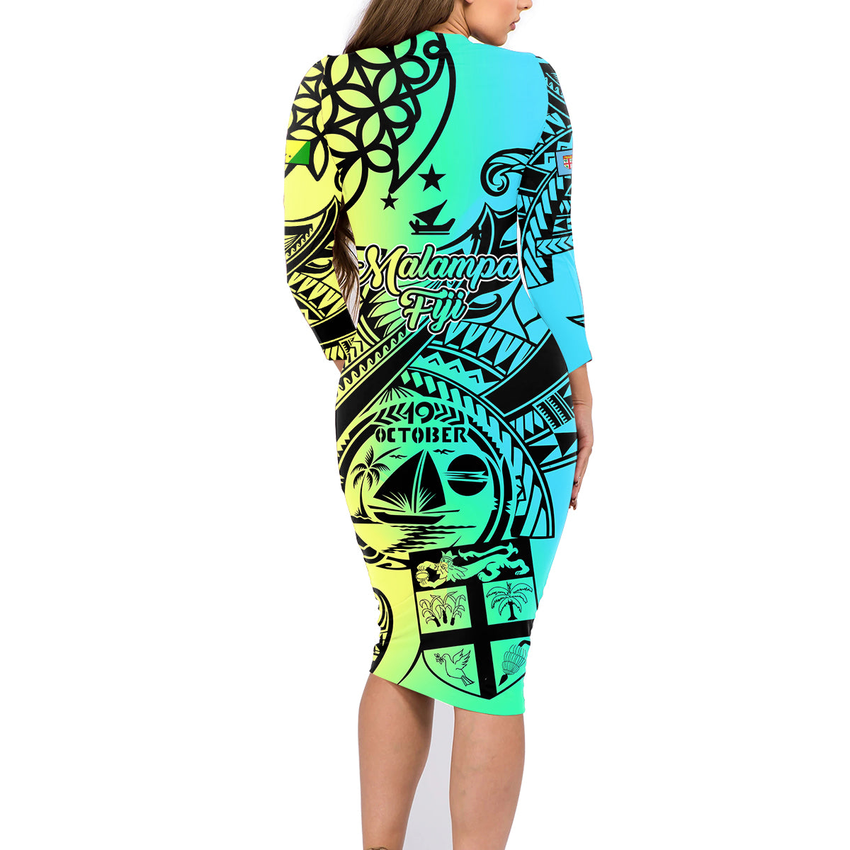 Malampa Fiji Day Family Matching Long Sleeve Bodycon Dress and Hawaiian Shirt Vanuatu Sand Drawing With Polynesian Pattern LT9 - Wonder Print Shop