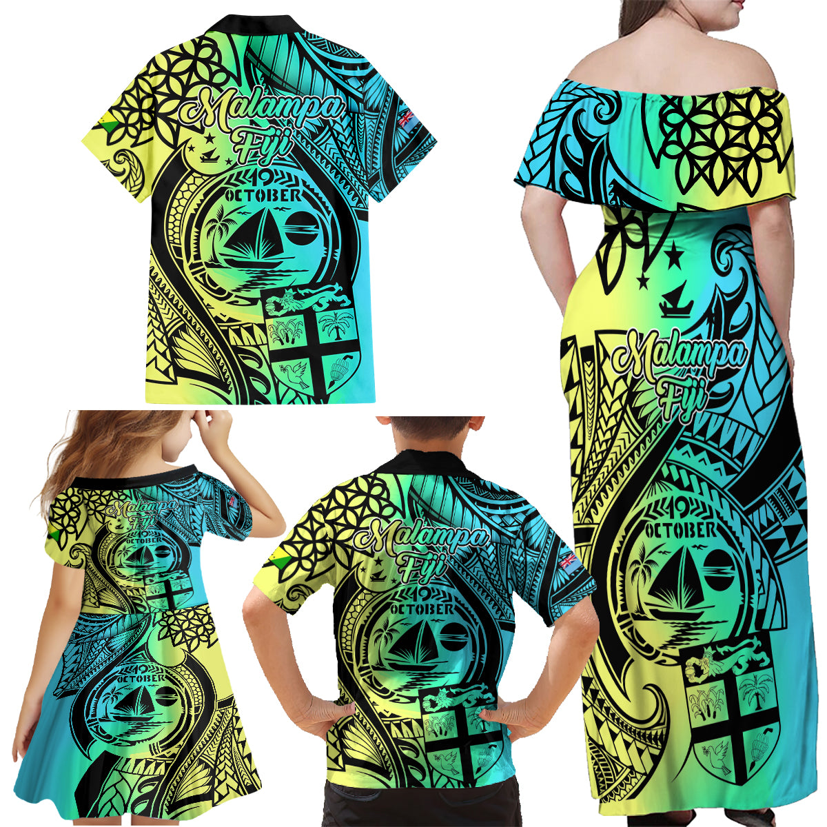Malampa Fiji Day Family Matching Off Shoulder Maxi Dress and Hawaiian Shirt Vanuatu Sand Drawing With Polynesian Pattern LT9 - Wonder Print Shop