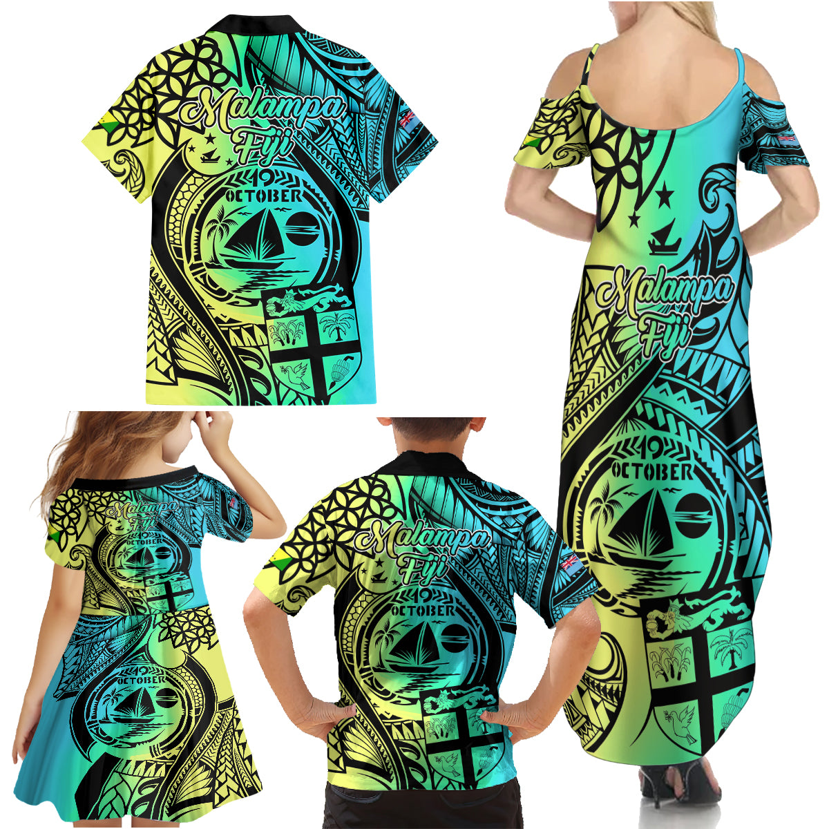 Malampa Fiji Day Family Matching Summer Maxi Dress and Hawaiian Shirt Vanuatu Sand Drawing With Polynesian Pattern - Wonder Print Shop