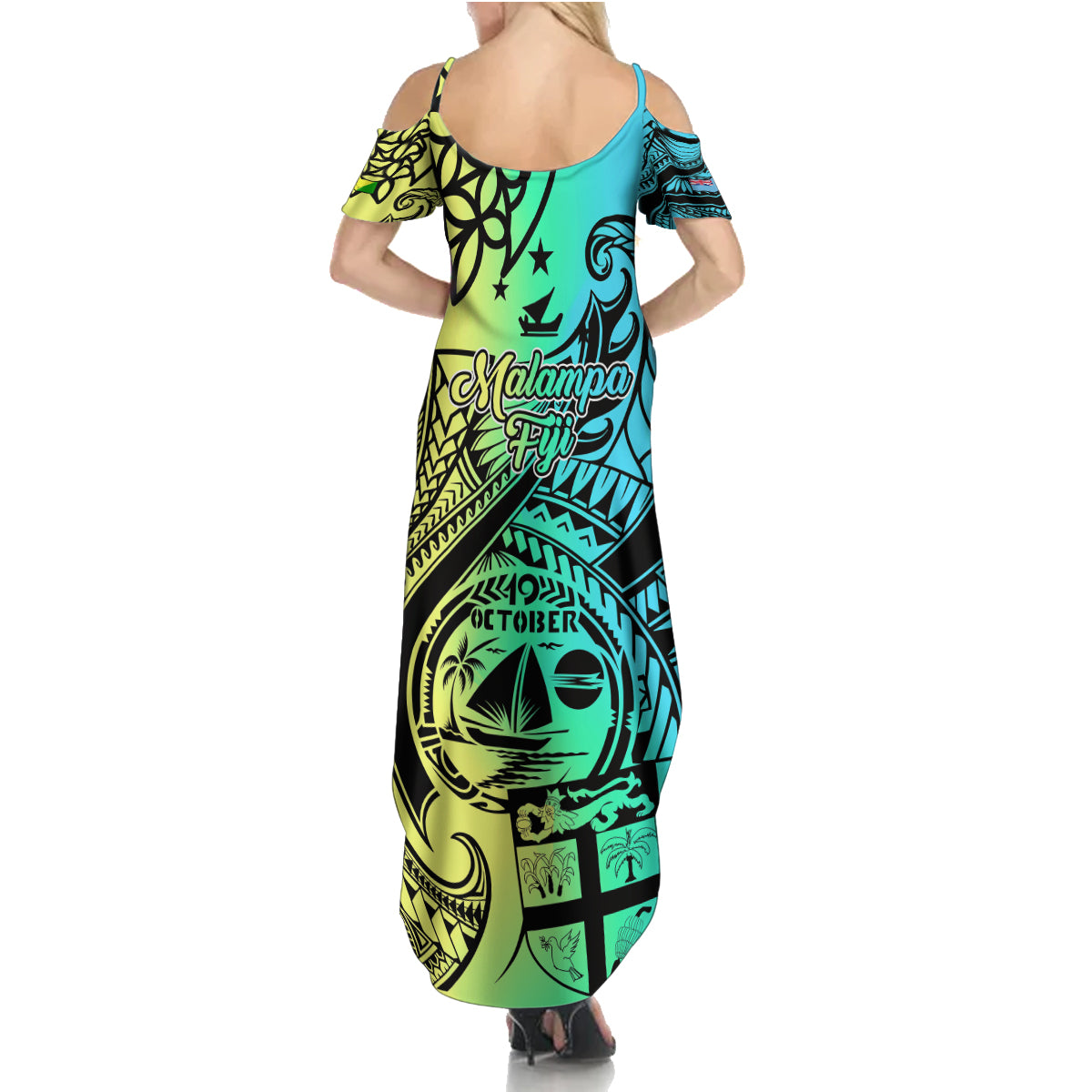 Malampa Fiji Day Family Matching Summer Maxi Dress and Hawaiian Shirt Vanuatu Sand Drawing With Polynesian Pattern - Wonder Print Shop