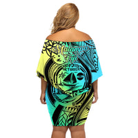 Malampa Fiji Day Off Shoulder Short Dress Vanuatu Sand Drawing With Polynesian Pattern - Wonder Print Shop