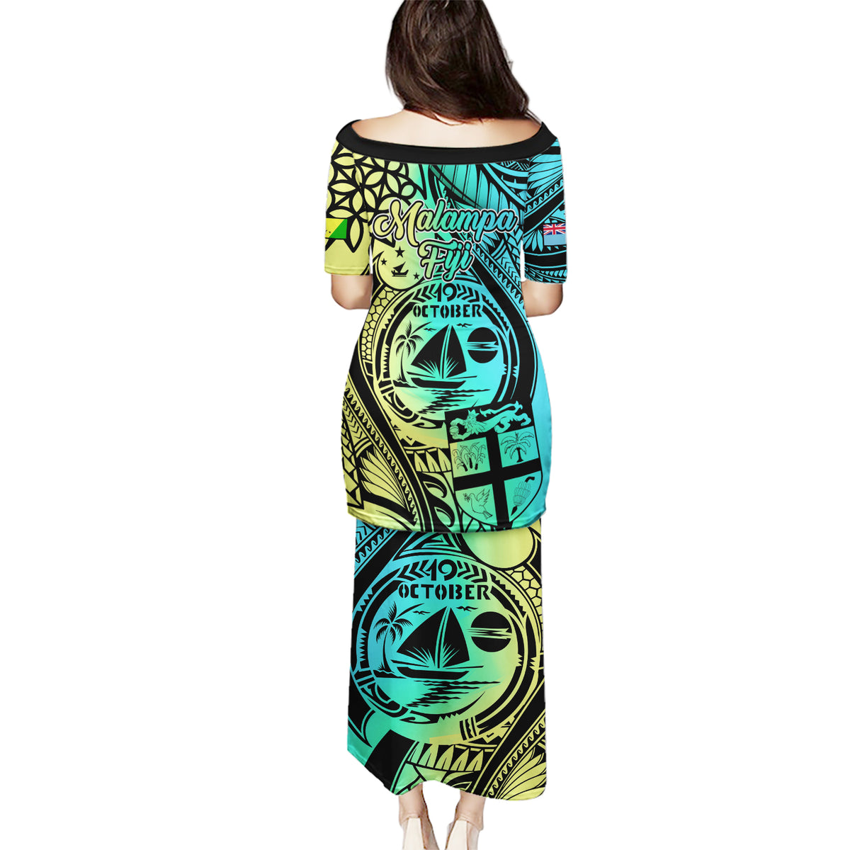 Malampa Fiji Day Puletasi Vanuatu Sand Drawing With Polynesian Pattern - Wonder Print Shop