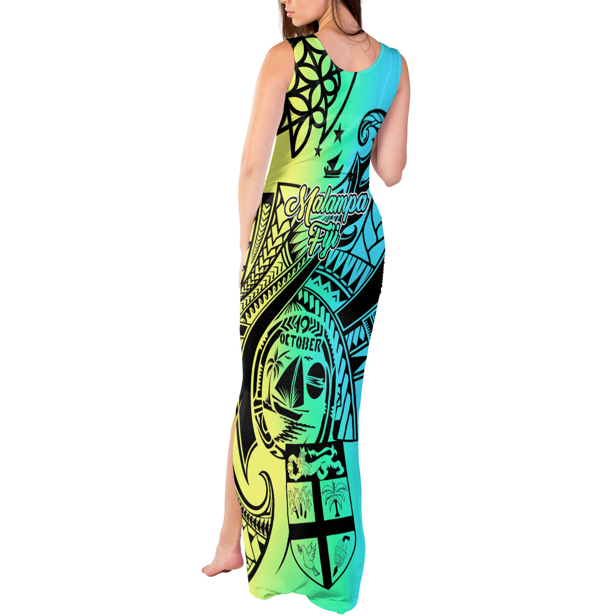 Malampa Fiji Day Tank Maxi Dress Vanuatu Sand Drawing With Polynesian Pattern - Wonder Print Shop