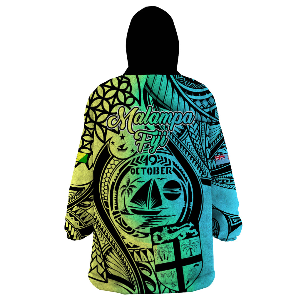Malampa Fiji Day Wearable Blanket Hoodie Vanuatu Sand Drawing With Polynesian Pattern - Wonder Print Shop