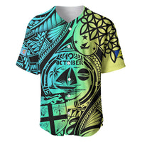 Personalised Malampa Fiji Day Baseball Jersey Vanuatu Sand Drawing With Polynesian Pattern LT9 - Wonder Print Shop