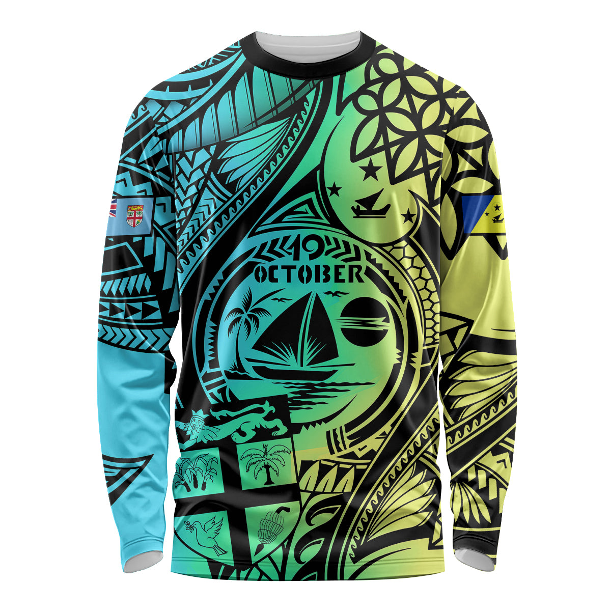 Personalised Malampa Fiji Day Long Sleeve Shirt Vanuatu Sand Drawing With Polynesian Pattern - Wonder Print Shop