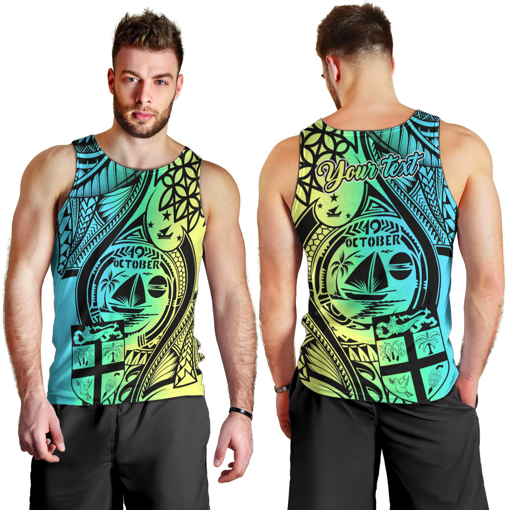 Personalised Malampa Fiji Day Men Tank Top Vanuatu Sand Drawing With Polynesian Pattern - Wonder Print Shop