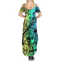 Personalised Malampa Fiji Day Summer Maxi Dress Vanuatu Sand Drawing With Polynesian Pattern - Wonder Print Shop