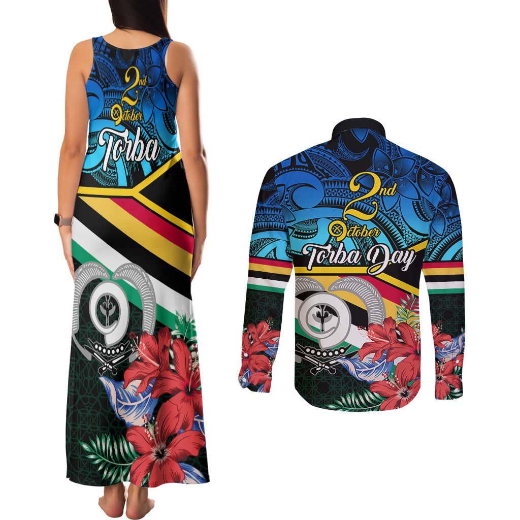 Torba Vanuatu Couples Matching Tank Maxi Dress and Long Sleeve Button Shirts Sand Drawing With Polynesian Pattern LT9 - Wonder Print Shop