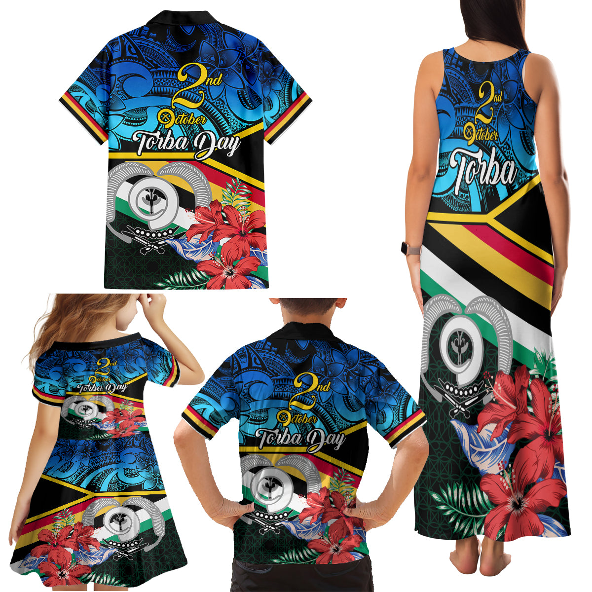 Torba Vanuatu Family Matching Tank Maxi Dress and Hawaiian Shirt Sand Drawing With Polynesian Pattern - Wonder Print Shop