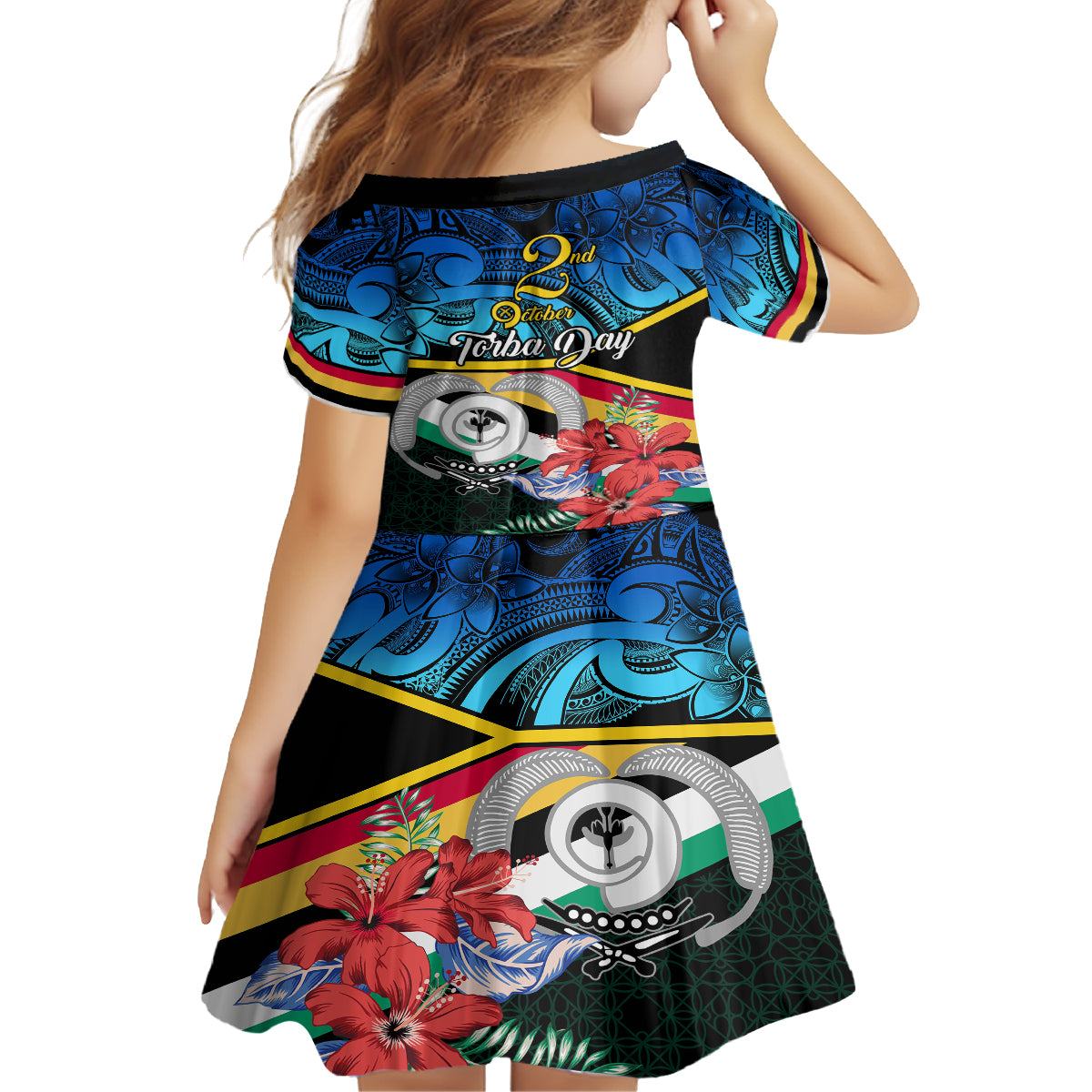 Torba Vanuatu Kid Short Sleeve Dress Sand Drawing With Polynesian Pattern - Wonder Print Shop