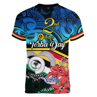 Torba Vanuatu Women V Neck T Shirt Sand Drawing With Polynesian Pattern - Wonder Print Shop