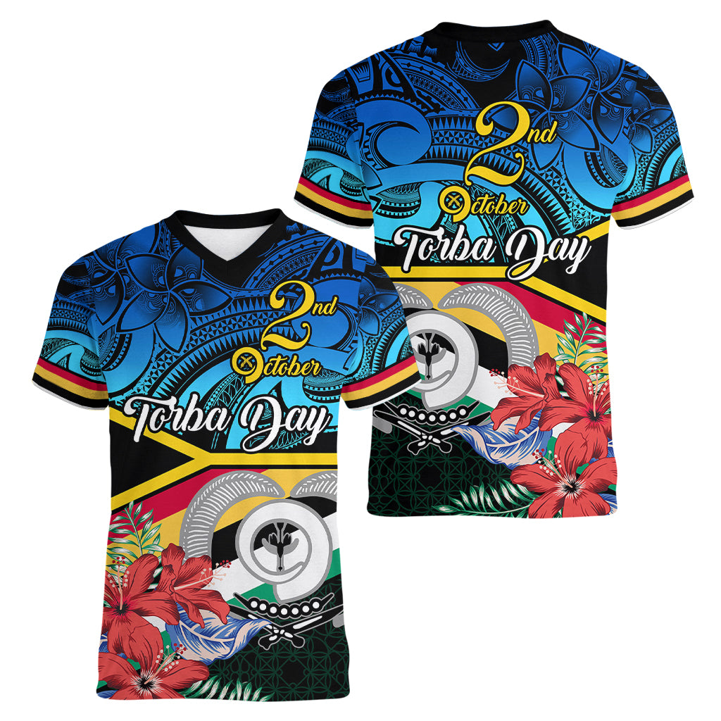 Torba Vanuatu Women V Neck T Shirt Sand Drawing With Polynesian Pattern - Wonder Print Shop