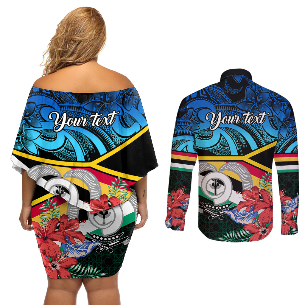 Personalised Torba Vanuatu Couples Matching Off Shoulder Short Dress and Long Sleeve Button Shirts Sand Drawing With Polynesian Pattern LT9 - Wonder Print Shop