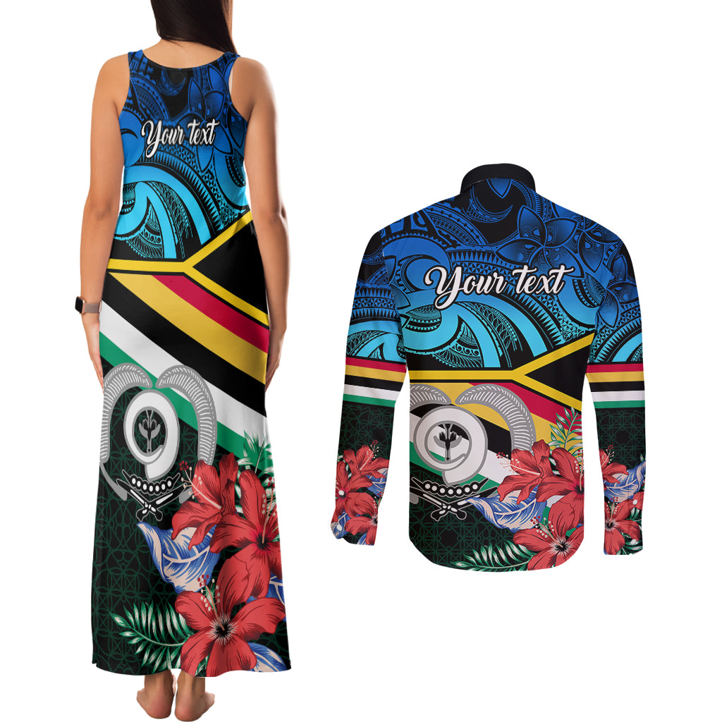 Personalised Torba Vanuatu Couples Matching Tank Maxi Dress and Long Sleeve Button Shirts Sand Drawing With Polynesian Pattern LT9 - Wonder Print Shop