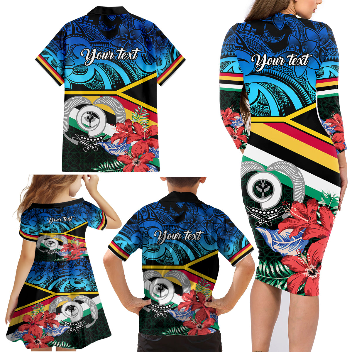 Personalised Torba Vanuatu Family Matching Long Sleeve Bodycon Dress and Hawaiian Shirt Sand Drawing With Polynesian Pattern LT9 - Wonder Print Shop