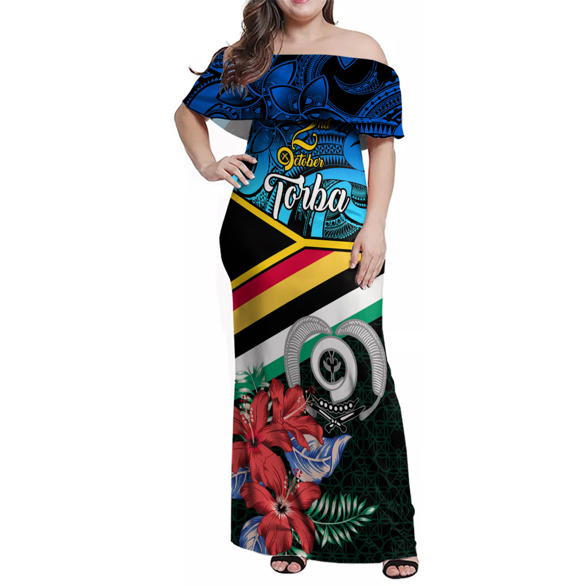 Personalised Torba Vanuatu Family Matching Off Shoulder Maxi Dress and Hawaiian Shirt Sand Drawing With Polynesian Pattern LT9 - Wonder Print Shop