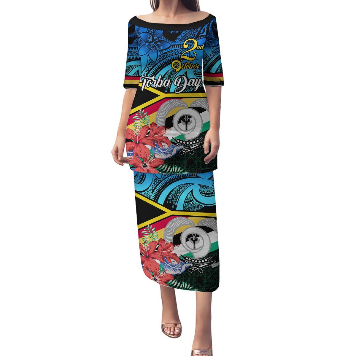 Personalised Torba Vanuatu Family Matching Puletasi Dress and Hawaiian Shirt Sand Drawing With Polynesian Pattern - Wonder Print Shop