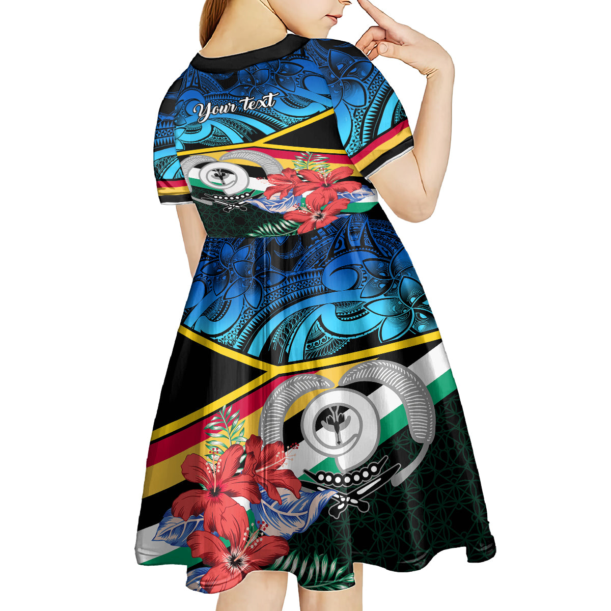 Personalised Torba Vanuatu Kid Short Sleeve Dress Sand Drawing With Polynesian Pattern - Wonder Print Shop