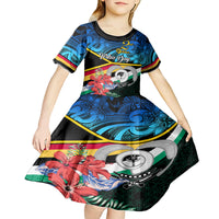 Personalised Torba Vanuatu Kid Short Sleeve Dress Sand Drawing With Polynesian Pattern - Wonder Print Shop