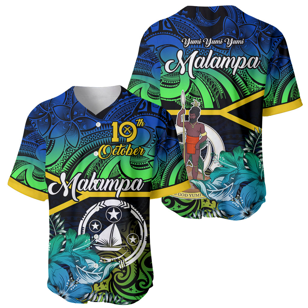 Malampa Day Baseball Jersey Vanuatu Flowers with Malampa Emblem Tribal Pattern LT9 - Wonder Print Shop