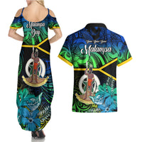 Malampa Day Couples Matching Summer Maxi Dress and Hawaiian Shirt Vanuatu Flowers with Malampa Emblem Tribal Pattern LT9 - Wonder Print Shop