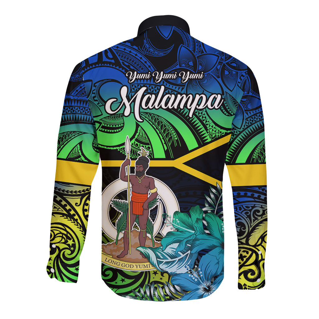 Malampa Day Long Sleeve Button Shirt Vanuatu Flowers with Malampa Emblem Tribal Pattern - Wonder Print Shop