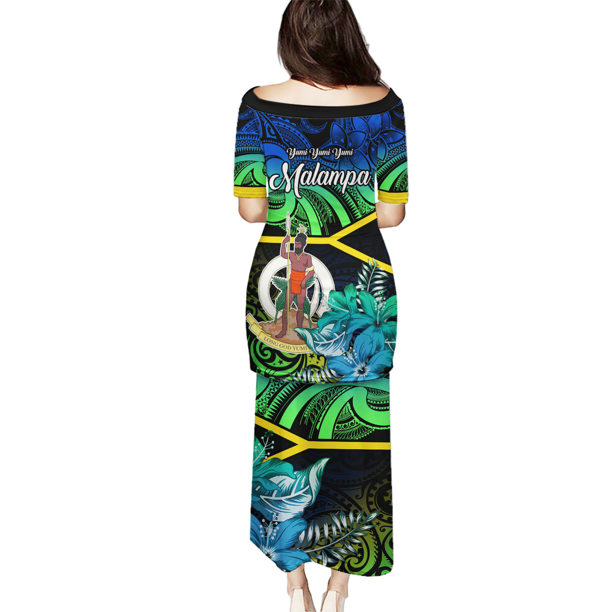 Malampa Day Puletasi Vanuatu Flowers with Malampa Emblem Tribal Pattern - Wonder Print Shop