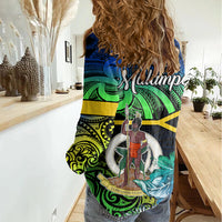 Malampa Day Women Casual Shirt Vanuatu Flowers with Malampa Emblem Tribal Pattern - Wonder Print Shop