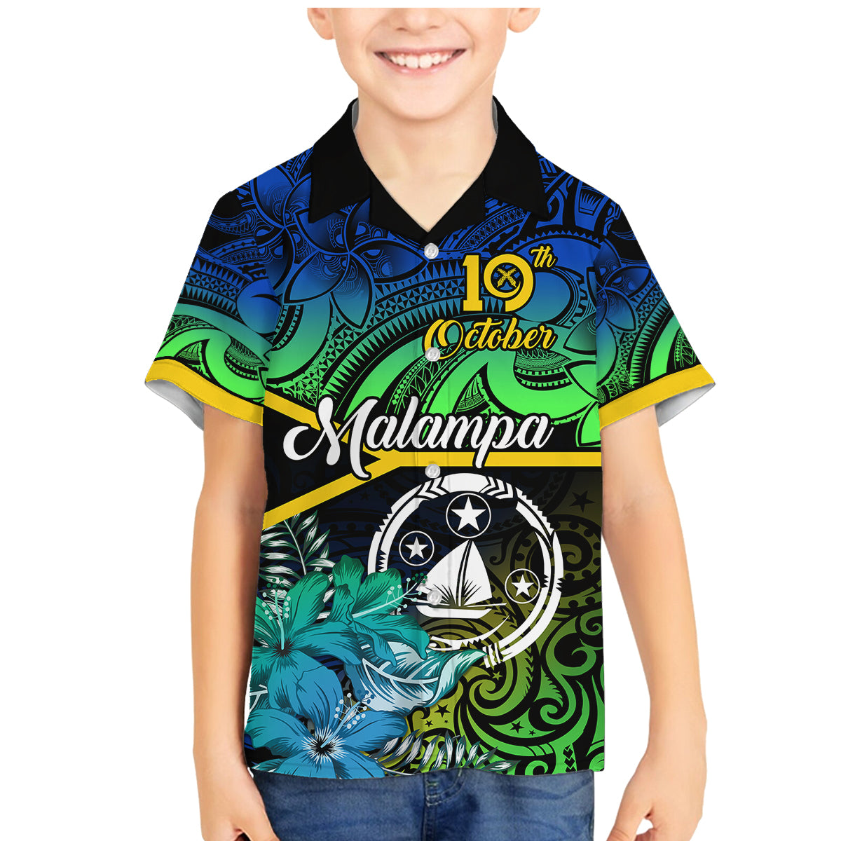 Personalised Malampa Day Family Matching Mermaid Dress and Hawaiian Shirt Vanuatu Flowers with Malampa Emblem Tribal Pattern LT9 - Wonder Print Shop