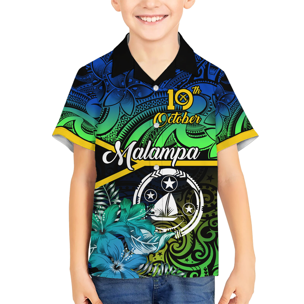 Personalised Malampa Day Hawaiian Shirt Vanuatu Flowers with Malampa Emblem Tribal Pattern - Wonder Print Shop