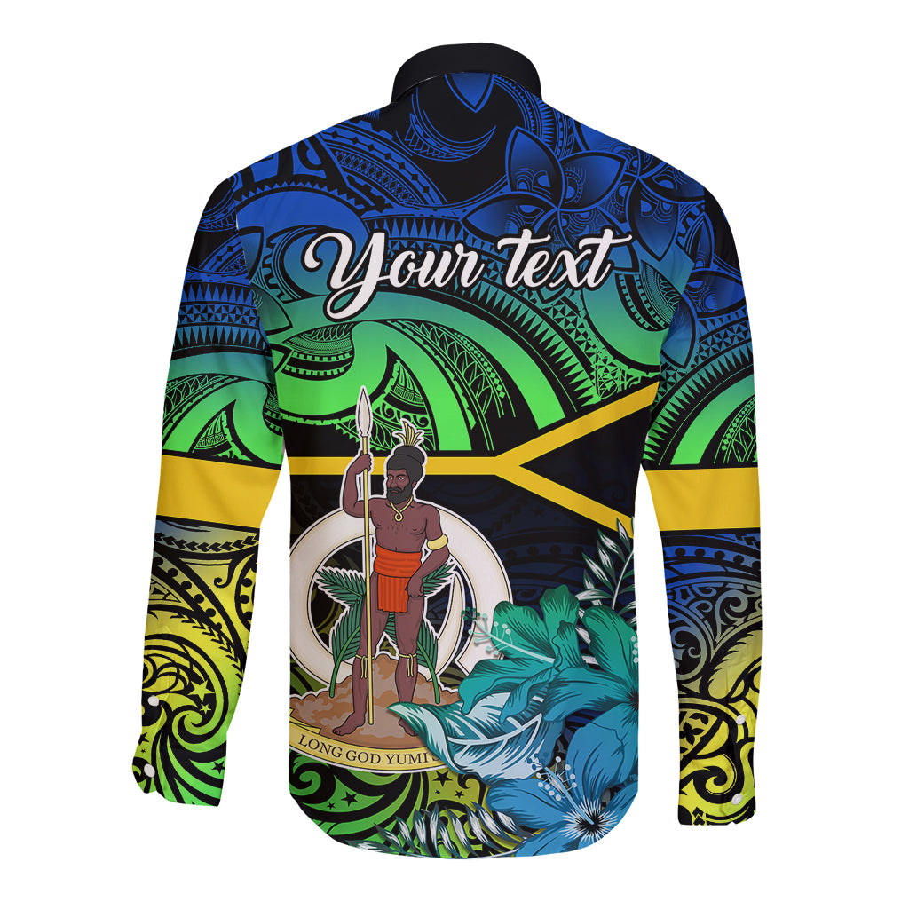 Personalised Malampa Day Long Sleeve Button Shirt Vanuatu Flowers with Malampa Emblem Tribal Pattern - Wonder Print Shop