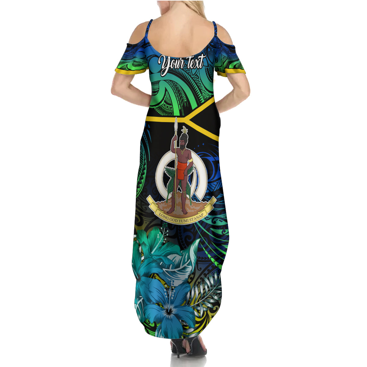Personalised Malampa Day Summer Maxi Dress Vanuatu Flowers with Malampa Emblem Tribal Pattern - Wonder Print Shop