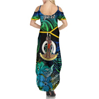 Personalised Malampa Day Summer Maxi Dress Vanuatu Flowers with Malampa Emblem Tribal Pattern - Wonder Print Shop