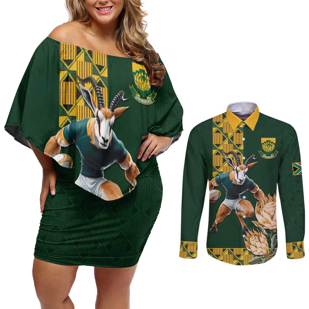 South Africa Rugby History World Champions Couples Matching Off Shoulder Short Dress and Long Sleeve Button Shirt Springboks Make History LT9 - Wonder Print Shop