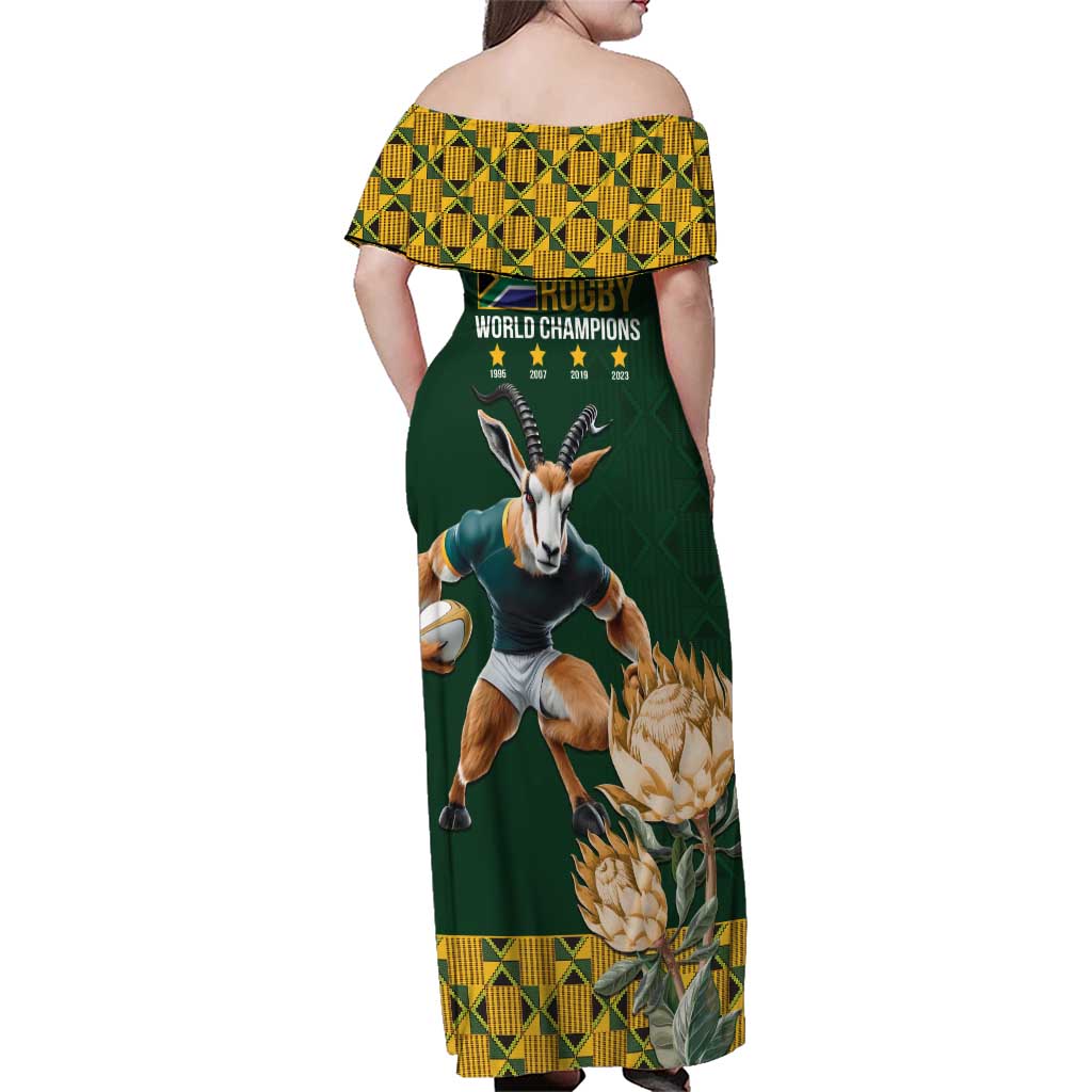 South Africa Rugby History World Champions Family Matching Off Shoulder Maxi Dress and Hawaiian Shirt Springboks Make History LT9 - Wonder Print Shop