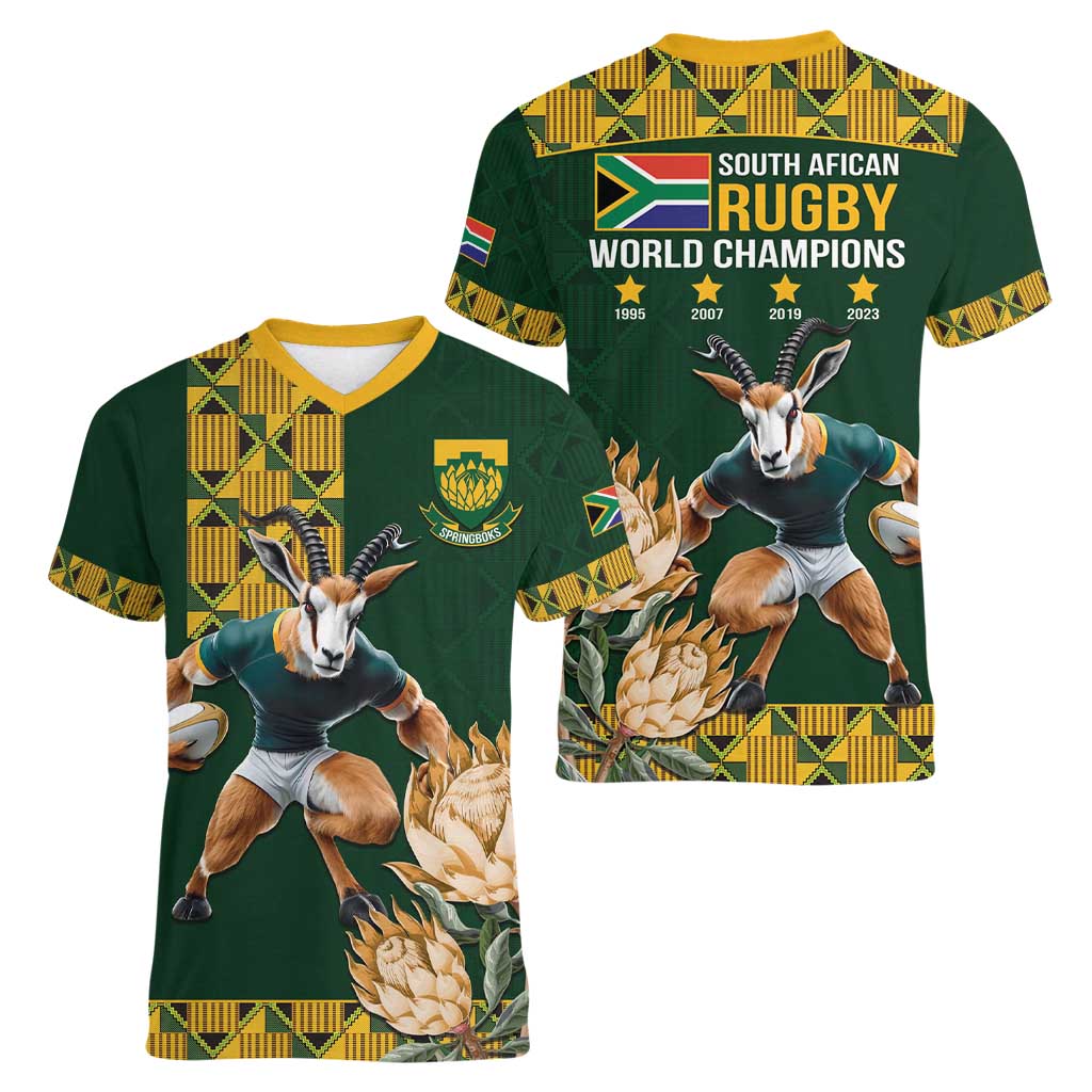 South Africa Rugby History World Champions Women V-Neck T-Shirt Springboks Make History - Wonder Print Shop