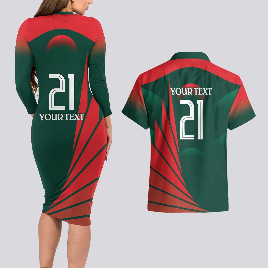 Bangladesh Cricket Custom Couples Matching Long Sleeve Bodycon Dress and Hawaiian Shirt The Tigers Mascot with Sporty Style LT9 - Wonder Print Shop
