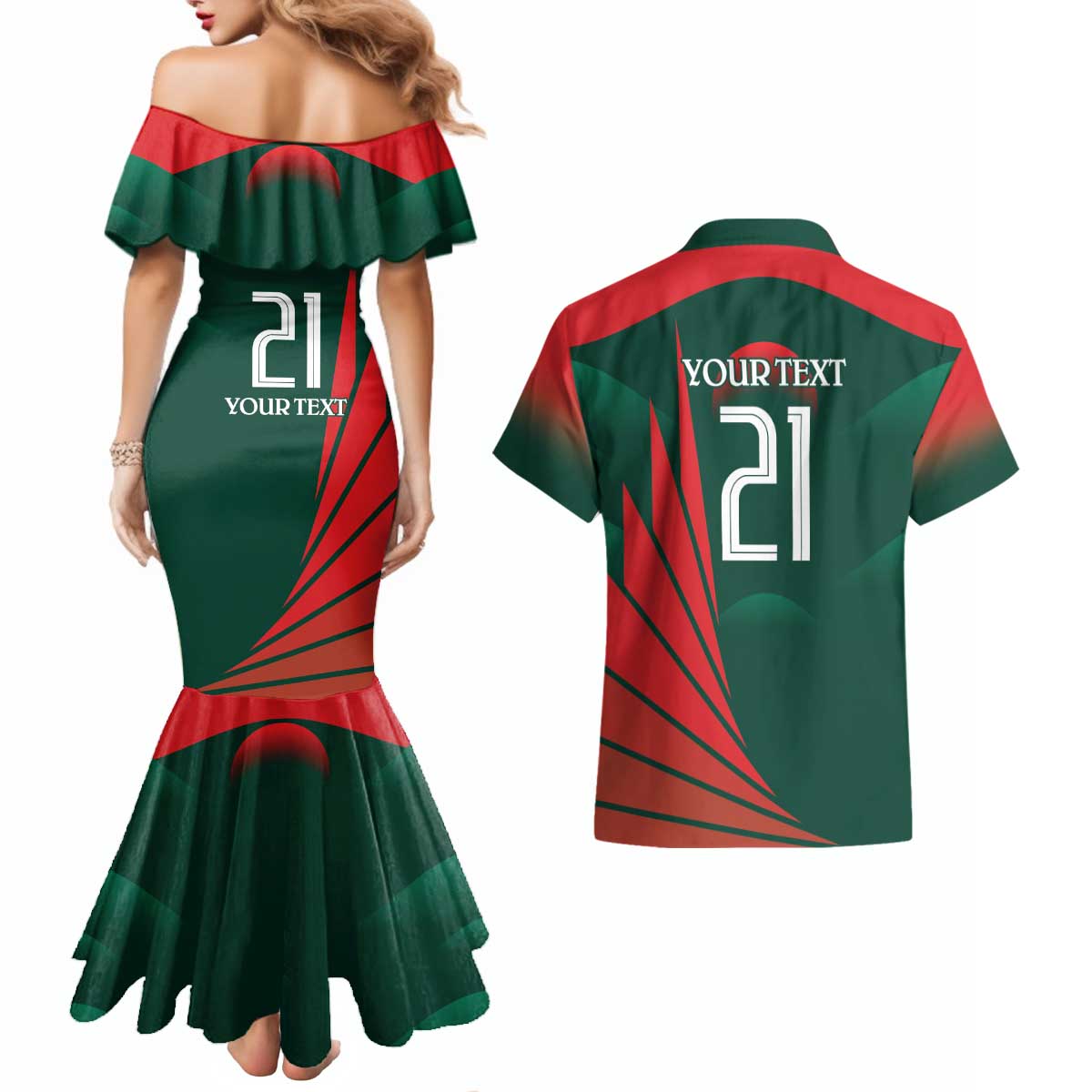 Bangladesh Cricket Custom Couples Matching Mermaid Dress and Hawaiian Shirt The Tigers Mascot with Sporty Style LT9 - Wonder Print Shop