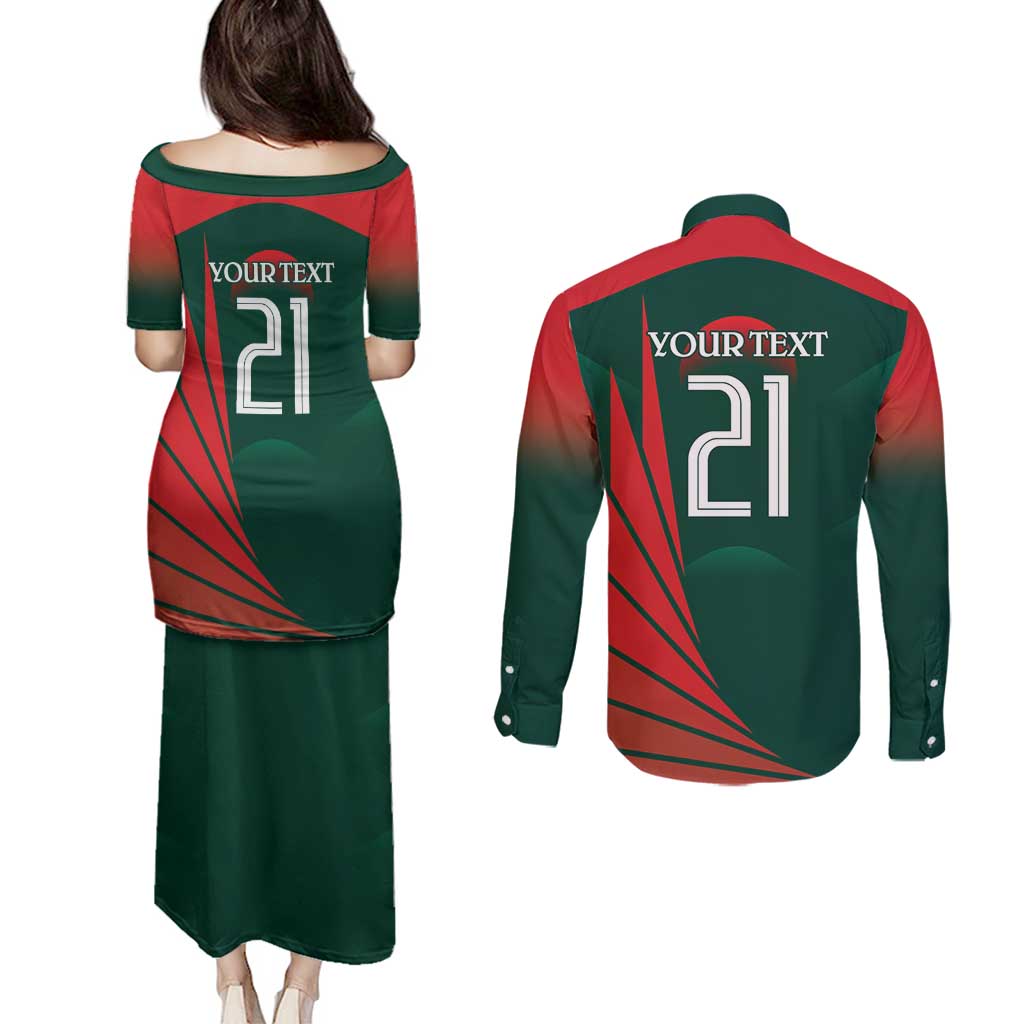 Bangladesh Cricket Custom Couples Matching Puletasi and Long Sleeve Button Shirt The Tigers Mascot with Sporty Style LT9 - Wonder Print Shop