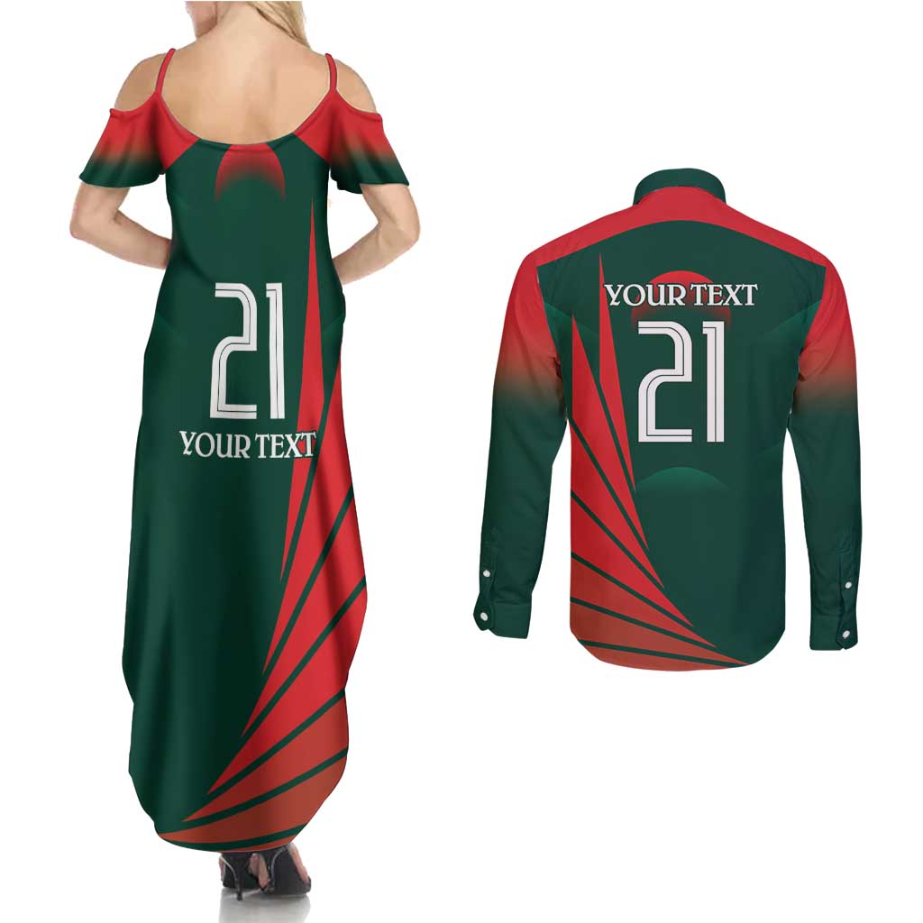 Bangladesh Cricket Custom Couples Matching Summer Maxi Dress and Long Sleeve Button Shirt The Tigers Mascot with Sporty Style LT9 - Wonder Print Shop