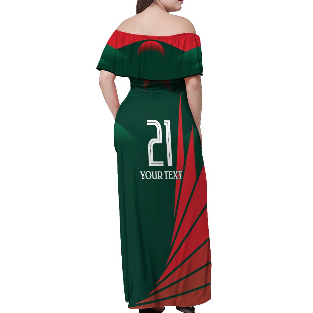 Bangladesh Cricket Custom Off Shoulder Maxi Dress The Tigers Mascot with Sporty Style - Wonder Print Shop