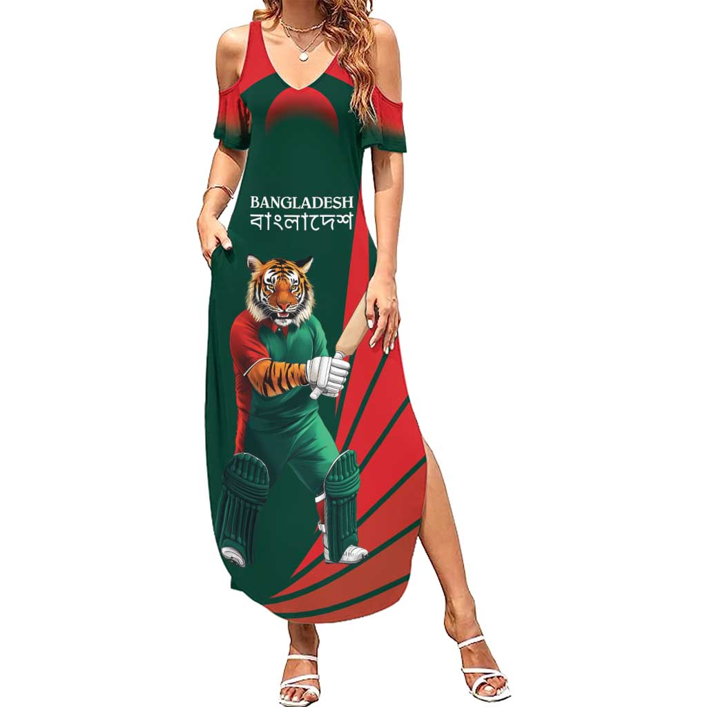 Bangladesh Cricket Custom Summer Maxi Dress The Tigers Mascot with Sporty Style - Wonder Print Shop