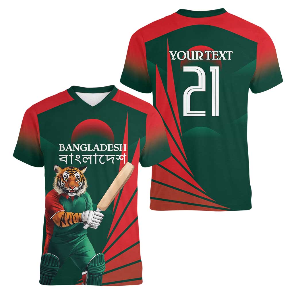 Bangladesh Cricket Custom Women V-Neck T-Shirt The Tigers Mascot with Sporty Style - Wonder Print Shop